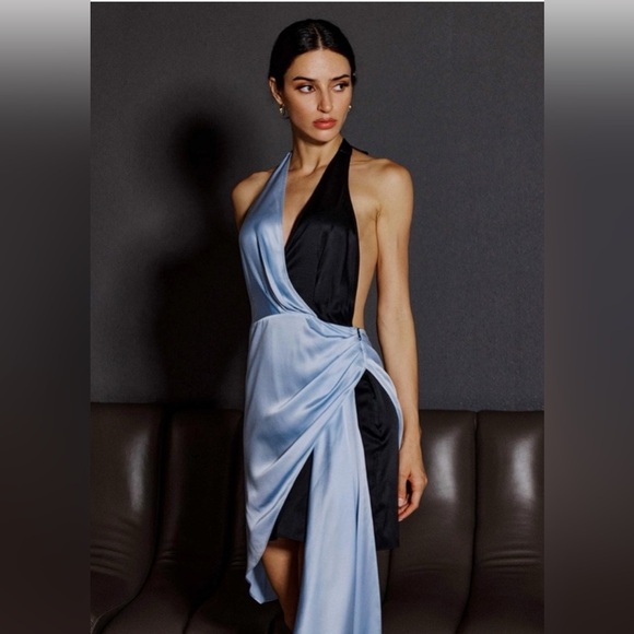 Silk Maison deep moon silk halter mini dress medium mulberry silk zip up side - Picture 8 of 8